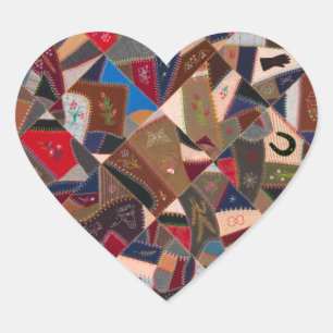 Colourful Americana Patchwork Crazy Quilt Pattern Heart Sticker