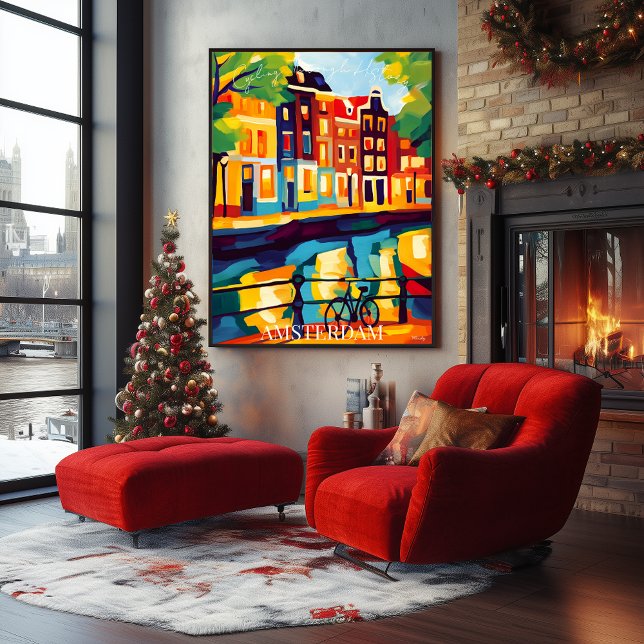 Colourful Amsterdam Canal Scene in Abstract Fauvis Poster (Creator Uploaded)
