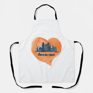 Colourful Amsterdam City Skyline Watercolor Heart  Apron