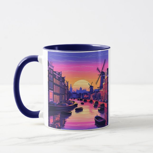 Colourful Amsterdam Sunset – Dutch Canal & Windmil Mug (Left)