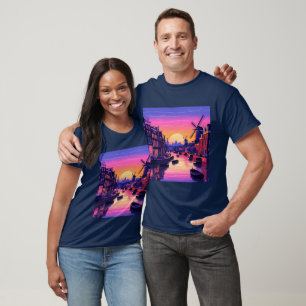 Colourful Amsterdam Sunset – Dutch Canal & Windmil T-Shirt