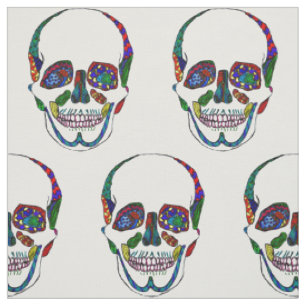 Colourful Anatomical Sugar Skull Mosaic Pattern Fabric