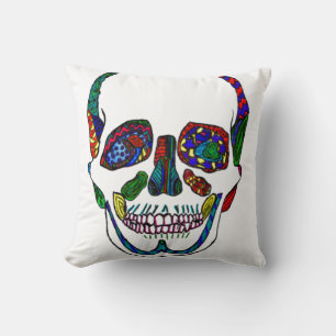 Colourful Anatomical Sugar Skull Mosaic Pillow