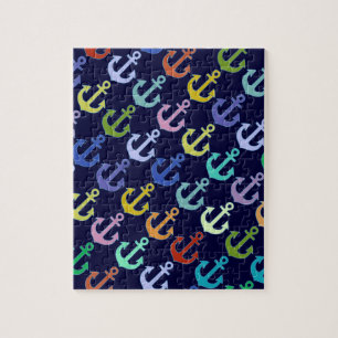 colourful anchor pattern navy design jigsaw puzzle
