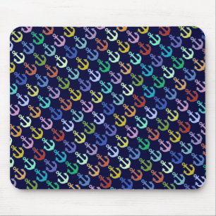 colourful anchor pattern navy design mouse pad