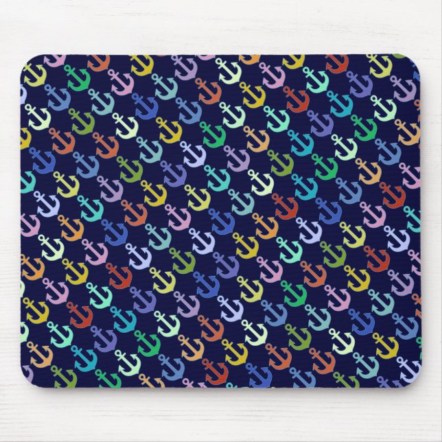 colourful anchor pattern navy design mouse pad (Front)