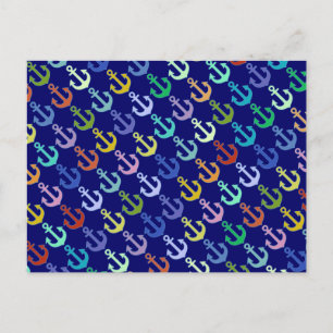 colourful anchor pattern navy design postcard
