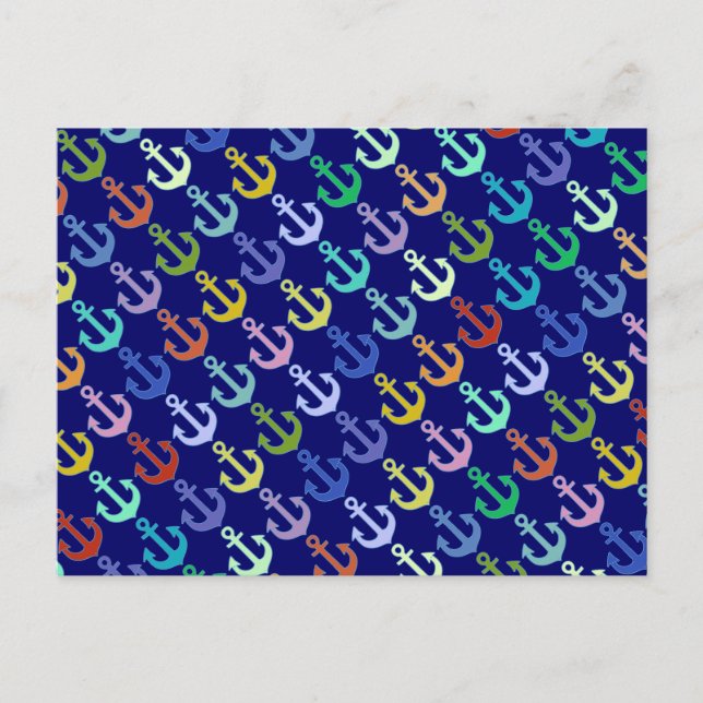 colourful anchor pattern navy design postcard (Front)