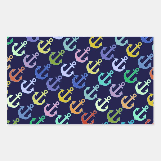 colourful anchor pattern navy design rectangular sticker (Front)