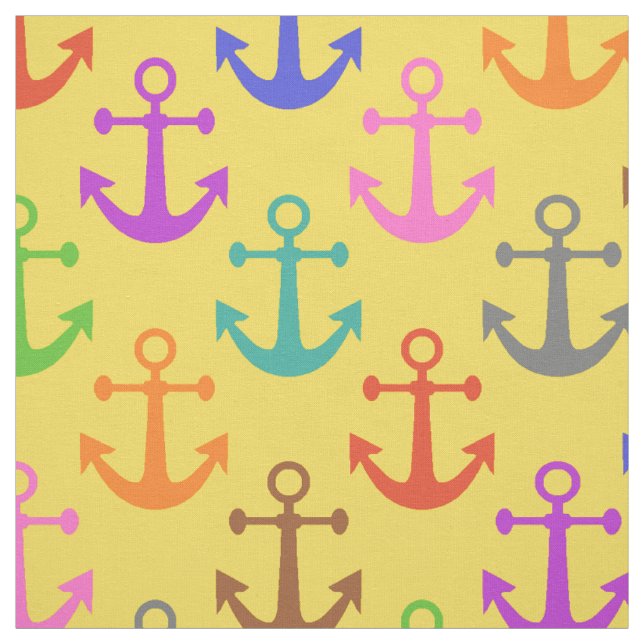 Colourful Anchor Pattern Retro Nautical Fabric (Swatch)