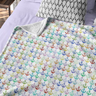 Colourful Anchors stamped allover white Fleece Blanket