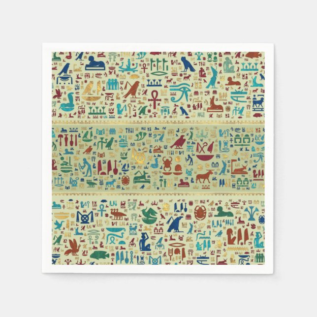 Colourful  Ancient Egyptian hieroglyphs pattern Napkin (Front)