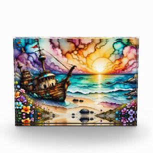 Colourful Ancient Shipwreck Beach Flowers and Sky Photo Block