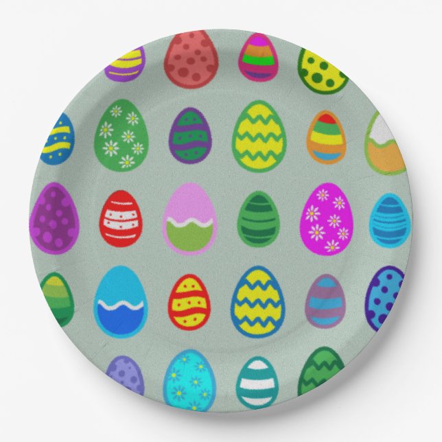 Colourful and beautiful Easter egg pattern Paper Plate (Front)