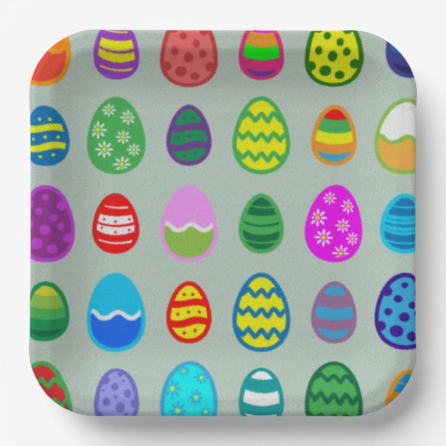Colourful and beautiful Easter egg pattern Paper Plate (Front)