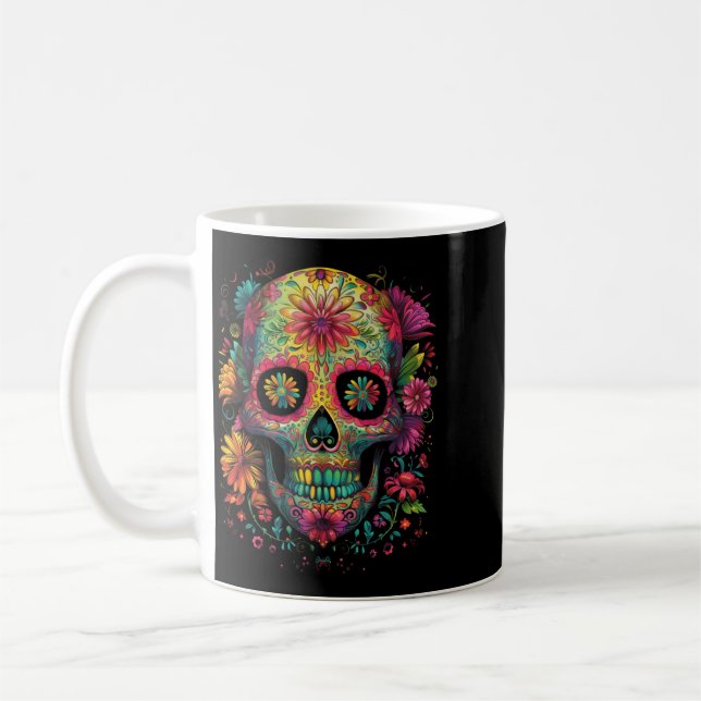 Colourful And Beautiful Sugar Skull Performance Coffee Mug (Left)