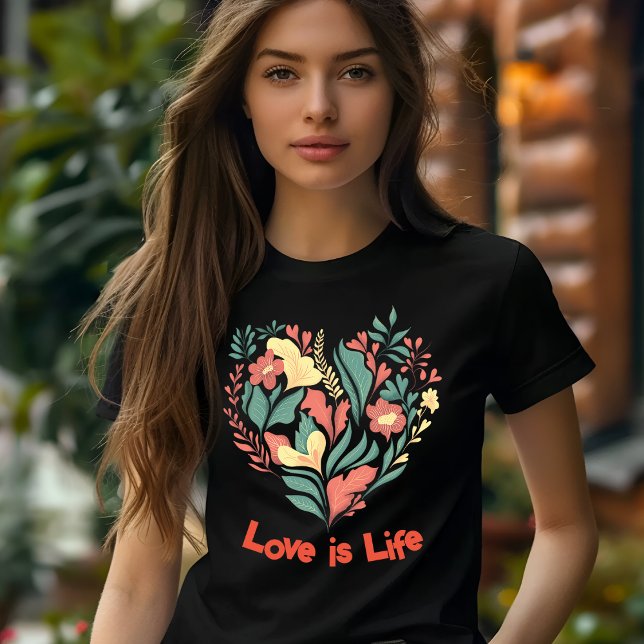 Colourful and Black Floral Heart T-Shirt (Creator Uploaded)