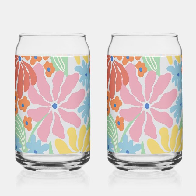 Colourful and Bright Abstract Floral Can Glass (Front)