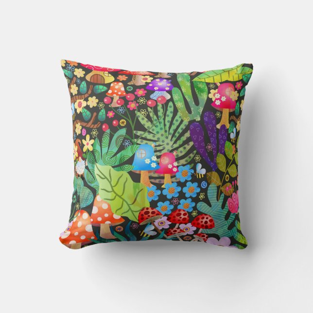 Colourful and Bright Enchanted Woodland Forest Cushion (Front)