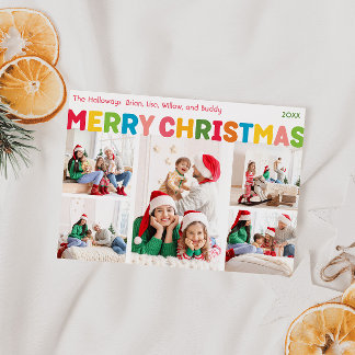 Colourful and Bright Merry Christmas Five Photo Holiday Card