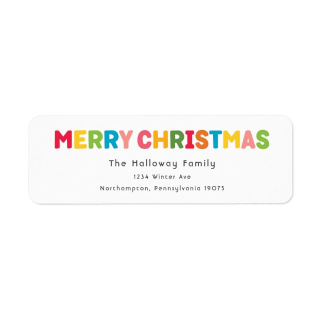 Colourful and Bright Merry Christmas Return Addres Address Label (Front)