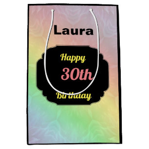 Colourful and bright pastel rainbow 30th birthday medium gift bag