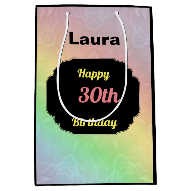 Colourful and bright pastel rainbow 30th birthday medium gift bag (Front)
