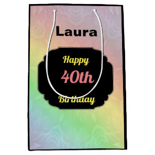 Colourful and bright pastel rainbow 40th birthday medium gift bag