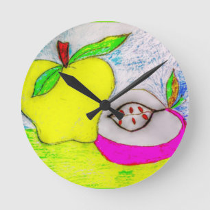 Colourful and Bright Pop Art Apple Round Clock