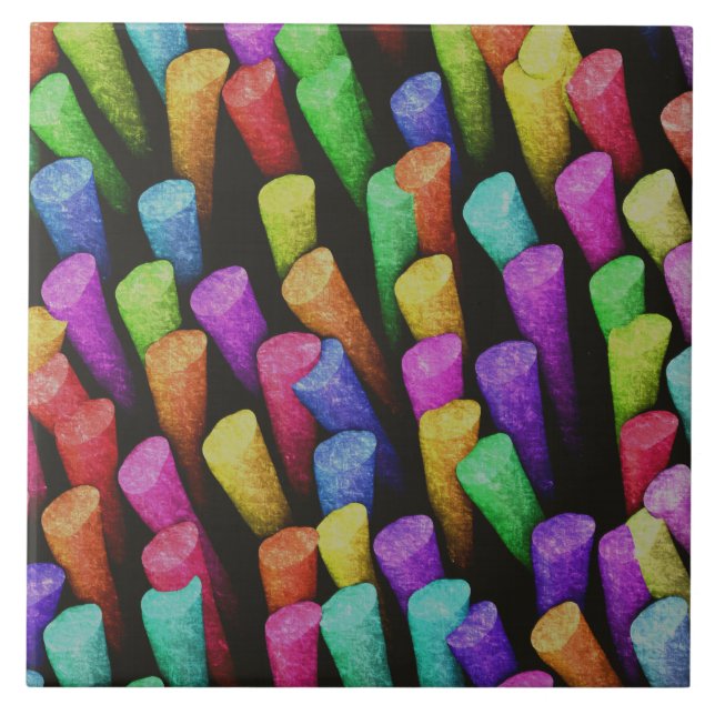 Colourful and Cheerful Painterly Chalk Pattern  Ceramic Tile (Front)