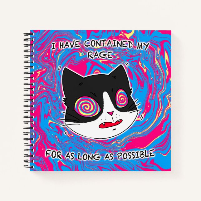 Colourful and Crazy Funny Cat With Text Notebook (Front)