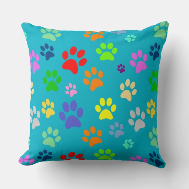 Colourful and Cute Pet Paw Prints Pattern Cushion (Front)