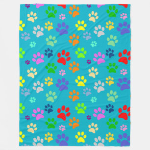 Colourful and Cute Pet Paws Pattern Fleece Blanket