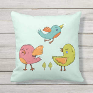 Colourful and Cute Whimsical Birds Trio Cushion