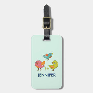 Colourful and Cute Whimsical Birds Trio Luggage Tag