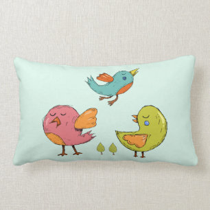 Colourful and Cute Whimsical Birds Trio Lumbar Cushion