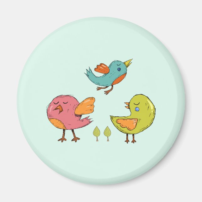 Colourful and Cute Whimsical Birds Trio Magnet (Front)