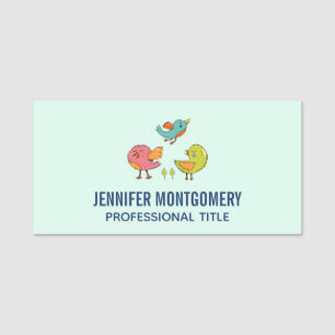 Colourful and Cute Whimsical Birds Trio Name Tag