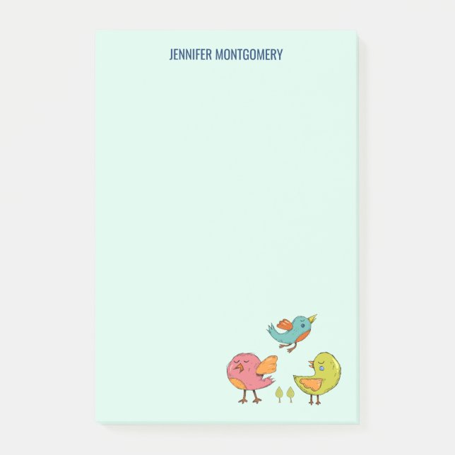 Colourful and Cute Whimsical Birds Trio Post-it Notes (Front)