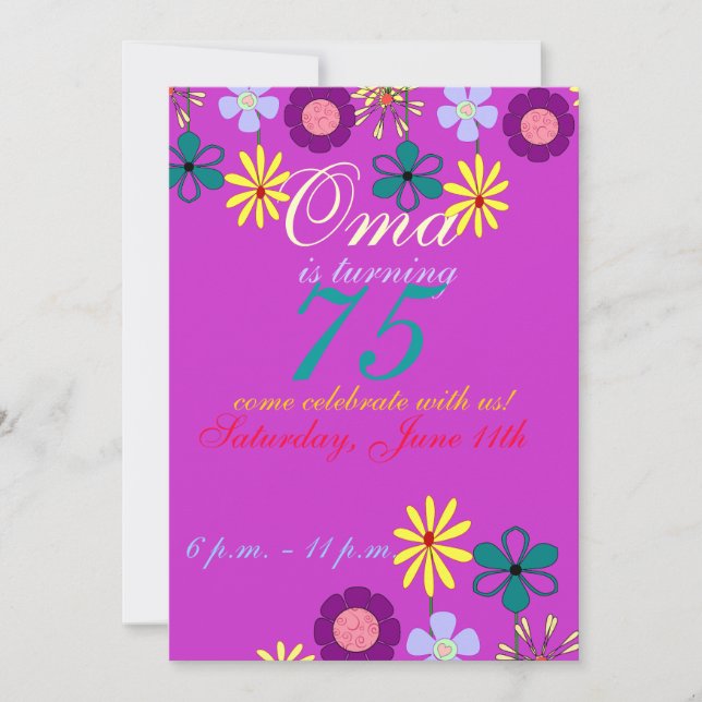 Colourful and festive 75th birthday Invitation (Front)
