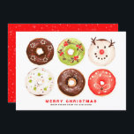 Colourful and Festive Doughnuts Merry Christmas Holiday Card<br><div class="desc">Merry Christmas! Send holiday wishes to friends and family with this cute doughnut theme flat card. It features festive doughnuts featuring stars,  holly,  snowflakes,  snow,  Christmas tree and snowman. The texts are fully editable. Personalise by adding greetings,  names and messages.</div>