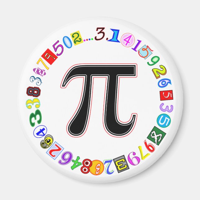 Colourful and Fun Circle of Pi Calculated Magnet (Front)