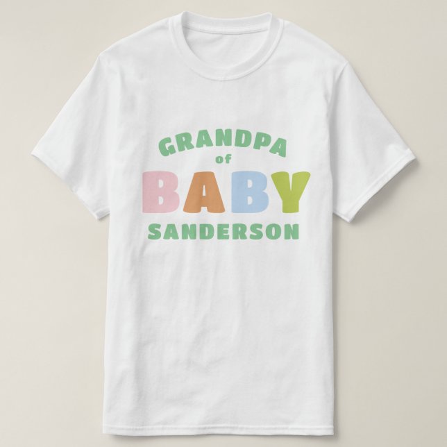 Colourful and Fun Custom Name Grandpa T-Shirt (Design Front)