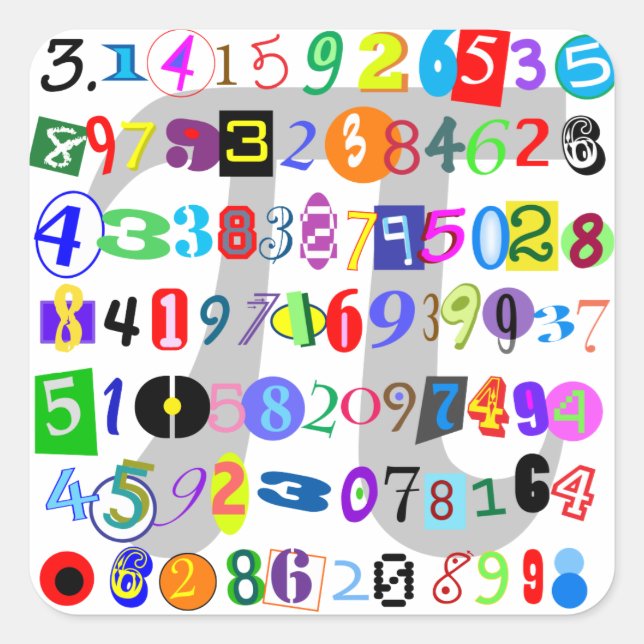 Colourful and Fun Depiction of Pi Square Sticker (Front)