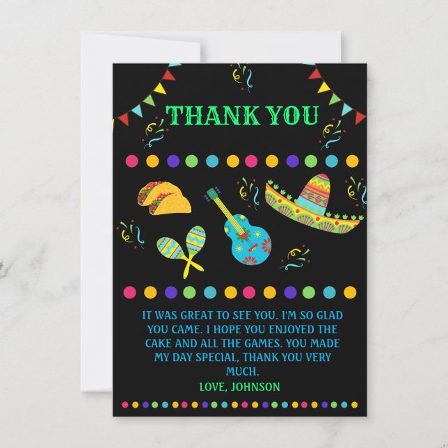 Colourful and Fun Mexican Fiesta  Thank You Card (Front)