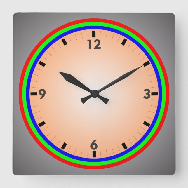 Colourful and Fun Rainbow Square Wall Clock (Front)