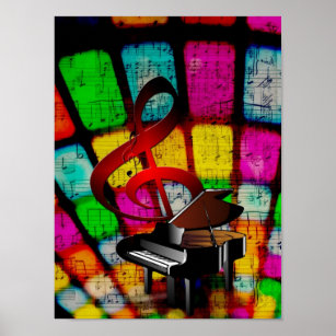 Colourful and Jazzy Treble Clef and Piano Poster