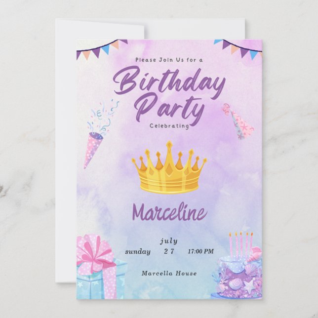 Colourful and Playful Birthday Party Fit for Royal Invitation (Front)