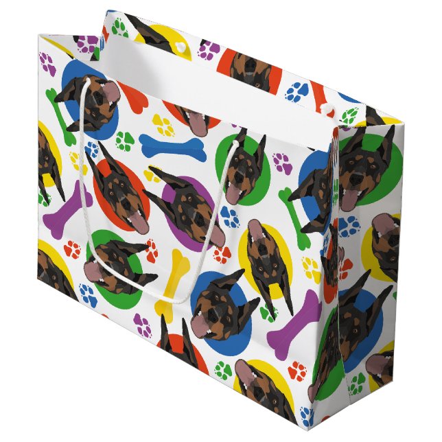 Colourful and playful Doberman Large Gift Bag (Front Angled)