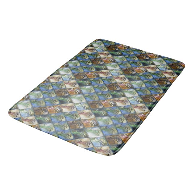 Colourful and polished tiles made of wood or stone bath mat (Angled)
